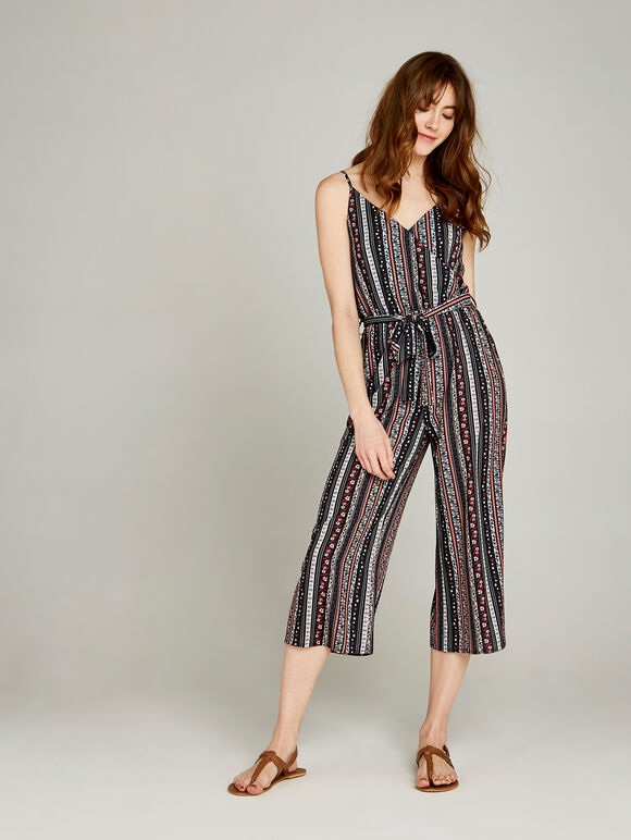 Black Folk Lines Cami Ripple Jumpsuit, Black, large