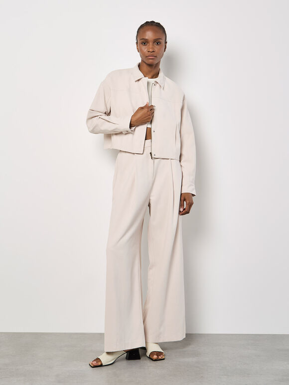 Soft Tailored Wide Leg Trousers, Stone, large