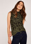 Leopard And Zebra Mock Neck Top, Khaki, large