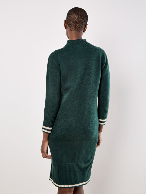 Tipped Knitted Jumper Midi Dress, Green, large