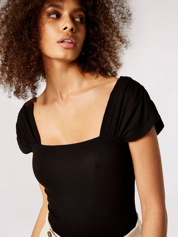 Ribbed Jersey Bodysuit, Black, large