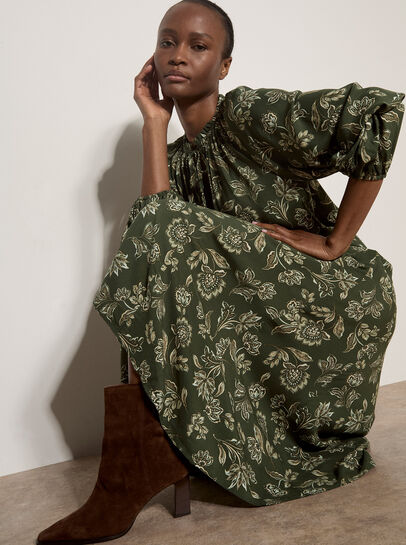 Folk Floral A-Line Midi Skirt
