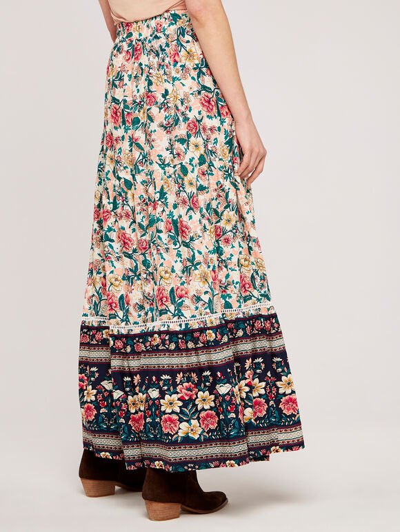 Floral Border Skirt, Cream, large