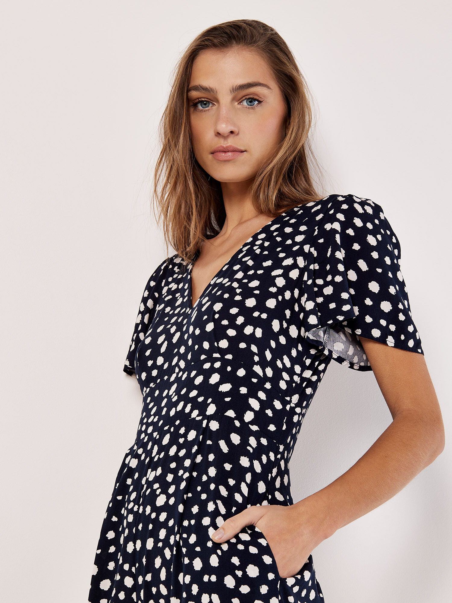 Painterly Dot Wide Leg Jumpsuit Apricot Clothing