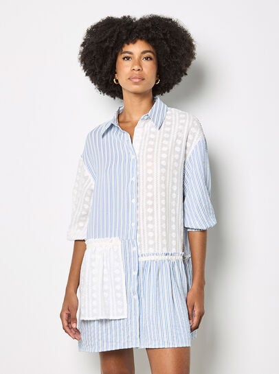 Mix Stripe Shirt Mini Dress