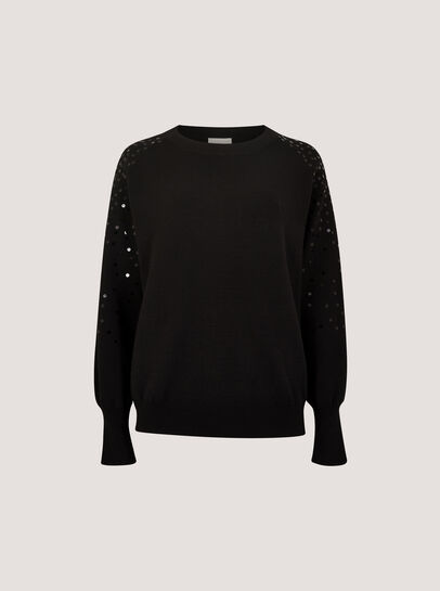 Sequin Sleeve Ribbed Knit Jumper