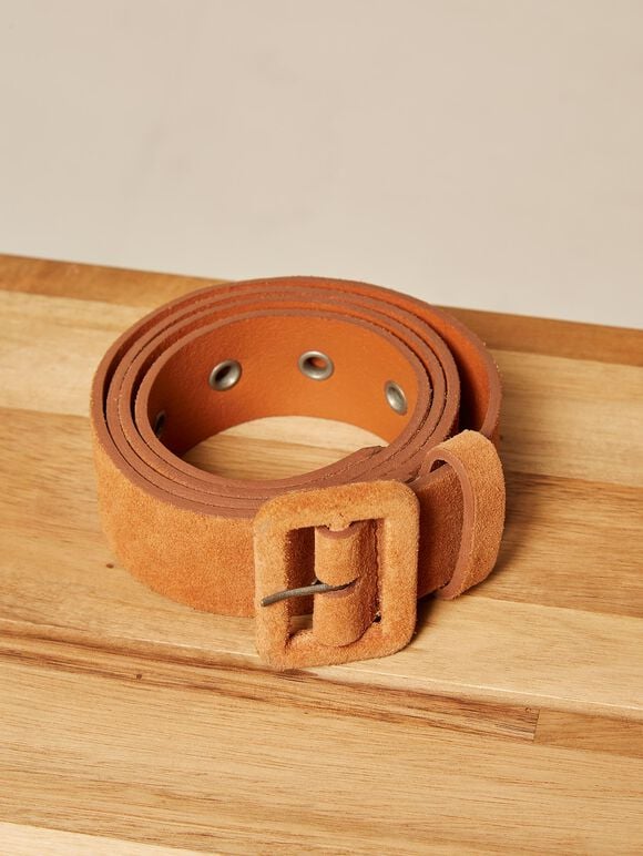 Suede Tan Belt, Brown, large