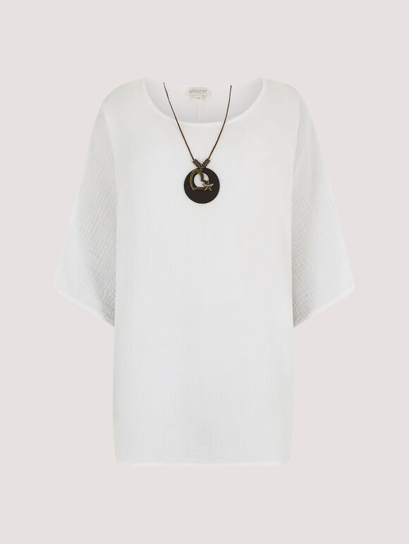 Waffle Batwing Necklace Top, Cream, large