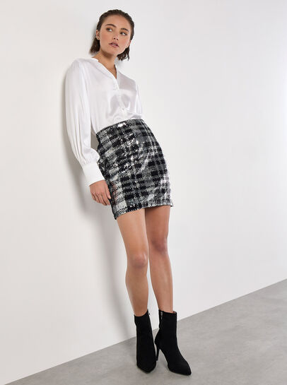 Check Sequin Mini Skirt
