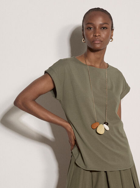 Turn-Up Sleeves Jersey T-Shirt