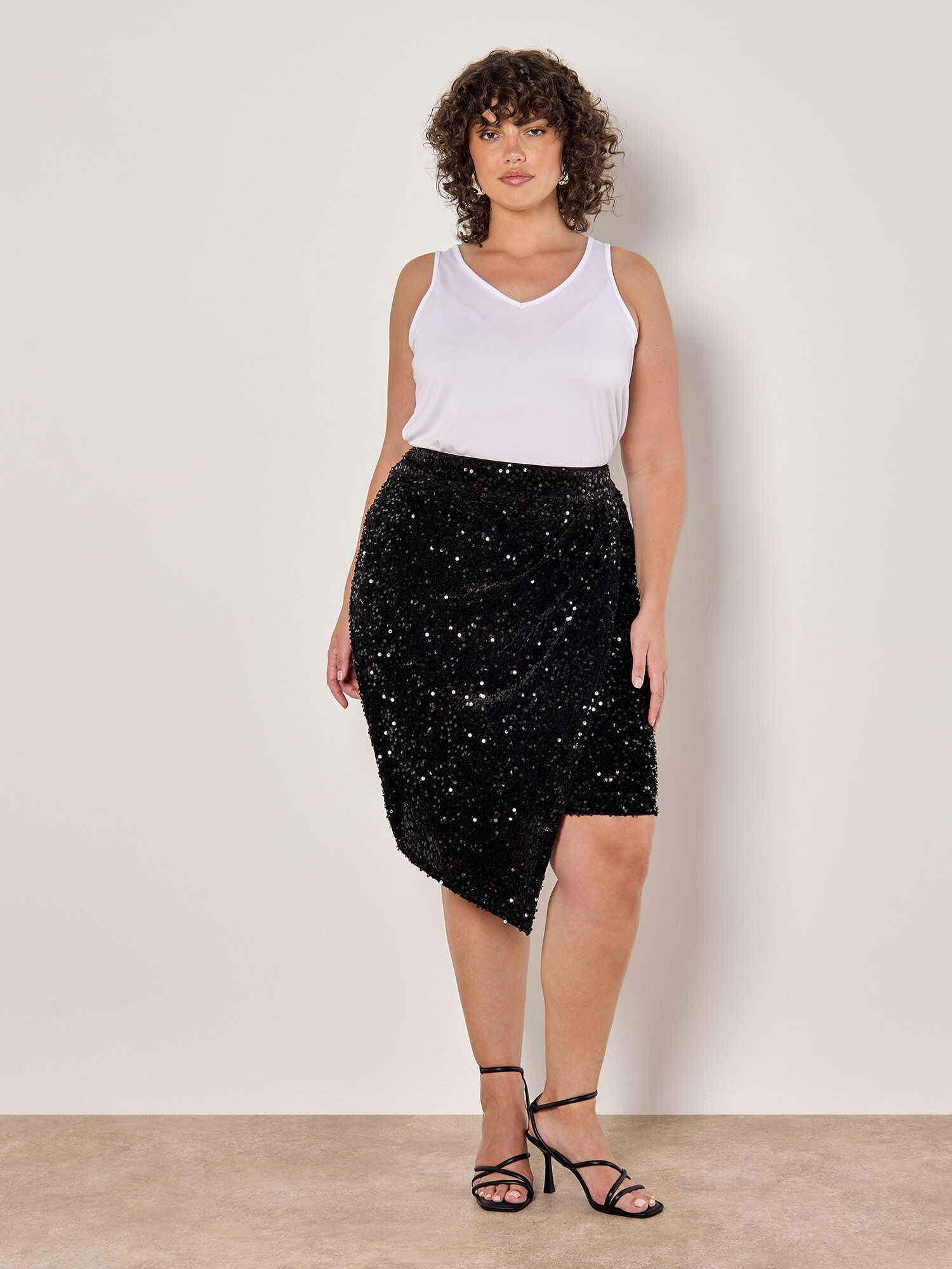 Curve Velvet Sequin Wrap Mini Skirt Apricot Clothing