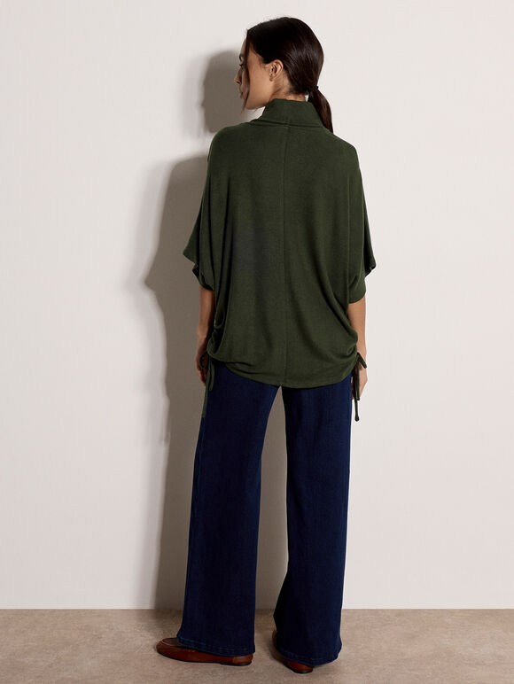 Roll Neck Oversized Top, Green, large