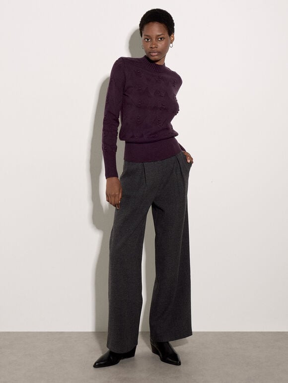 Pom Pointelle Knit Jumper, Purple, large