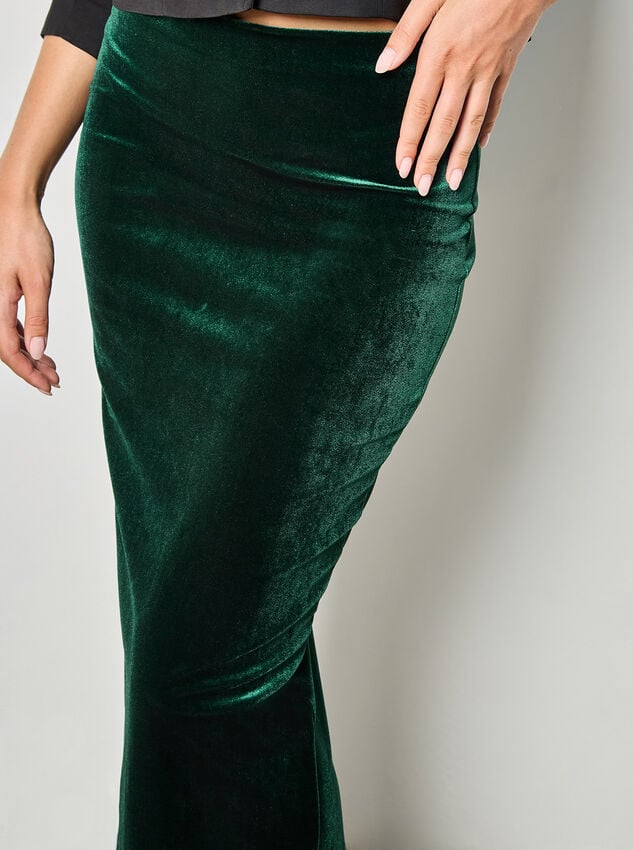 Soft Velvet Maxi Skirt, Green, large