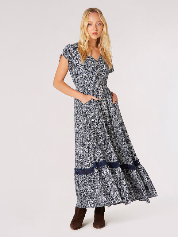 Irregular Dot Crochet Maxi Dress, Navy, large