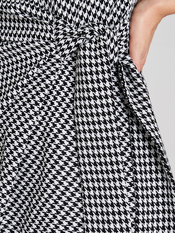 Black Houndstooth Side Knot Dress, Black, large