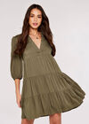 Herringbone Tiered Mini  Dress, Khaki, large