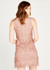 Applique Leaf Mesh Shift Dress, Pink, large