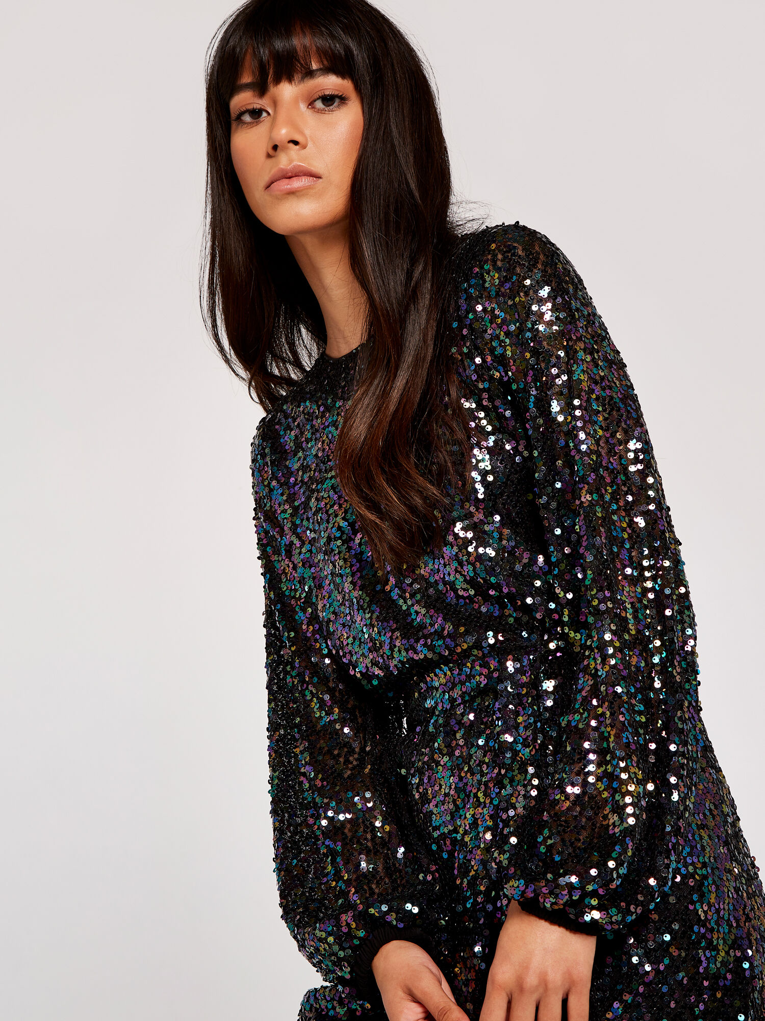Sequin Shift Mini Dress Apricot Clothing