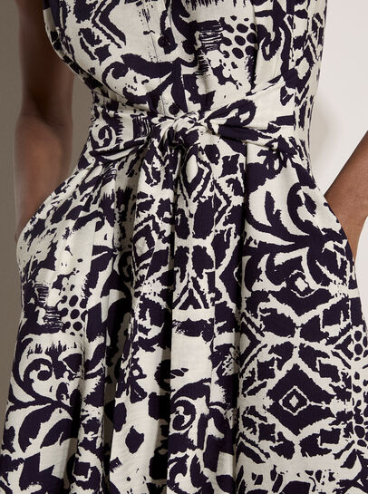 Abstract Tile Crepe Shirt Midi Dress