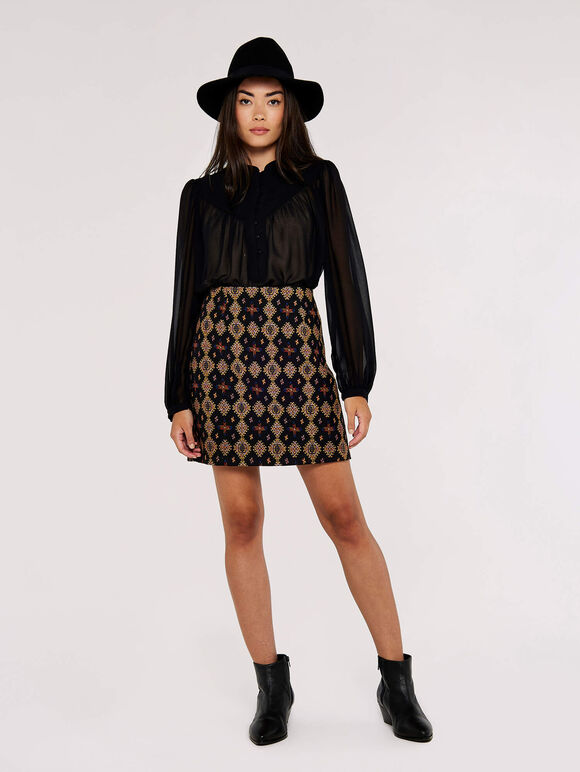 Layered V Neck  Blouse, Black, large