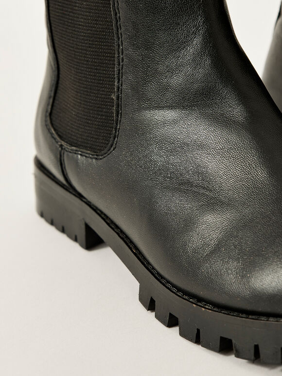 Black Knee High Platform Boots, Black, large