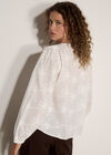 Floral Embroidered Cotton Blouse, White, large