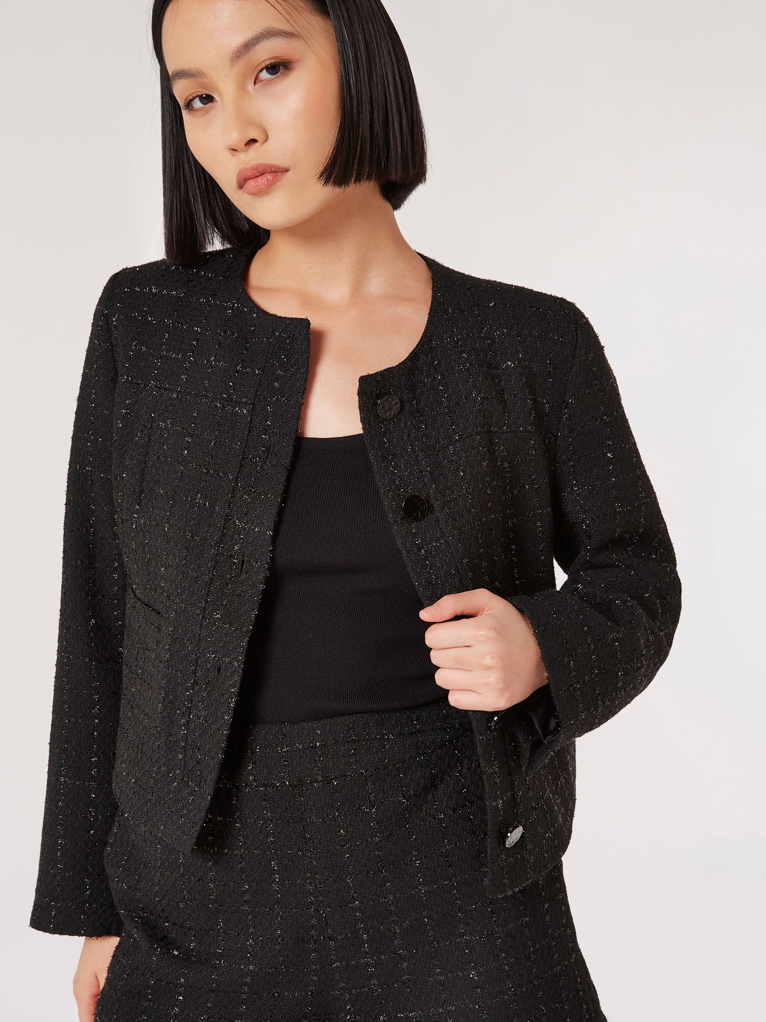Metallic Sparkle Tailored Tweed Jacket Apricot Clothing