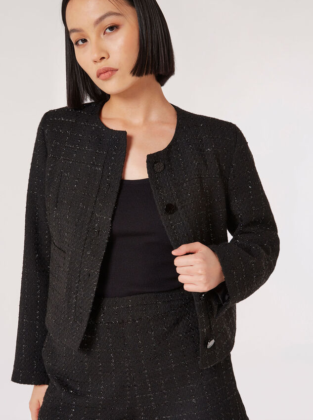 Metallic Sparkle Tailored Tweed Jacket, Black, large