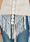 Crochet Curved Fringe Hem Top, Cream, large