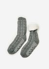 Fluffy Lining Aran Knit Socks, Grey, large