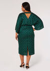 Curve Gold Foil Satin Midi Dress, Green, large