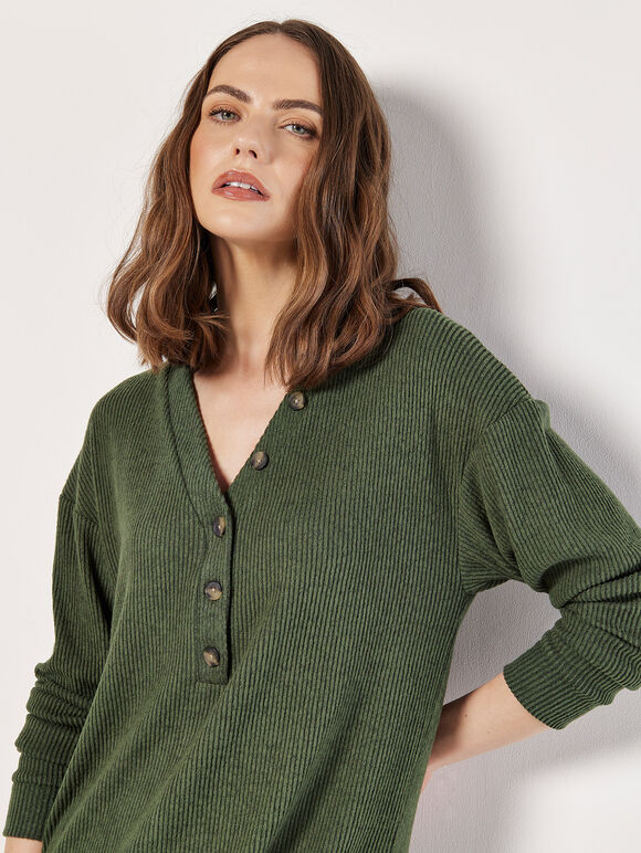 Ribbed Knit Midi Dress, Green, large
