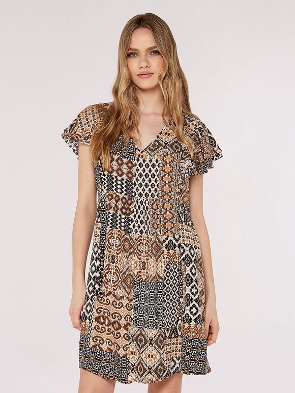 Ikat Tribal Mini Dress, Rust, large