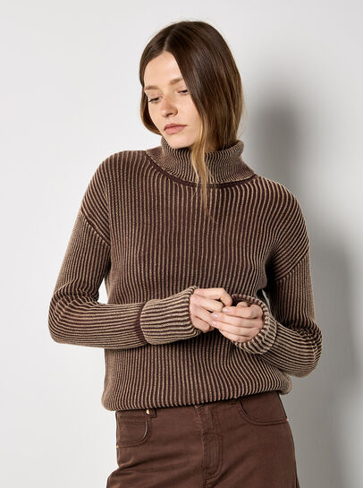 Roll Neck Ribbed Stonewashed Jumper