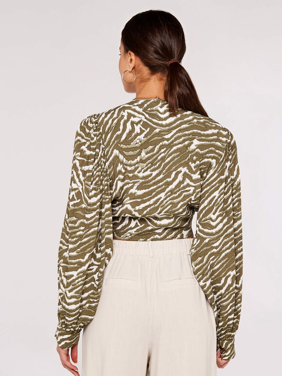 Zebra crop knot top, Khaki, large