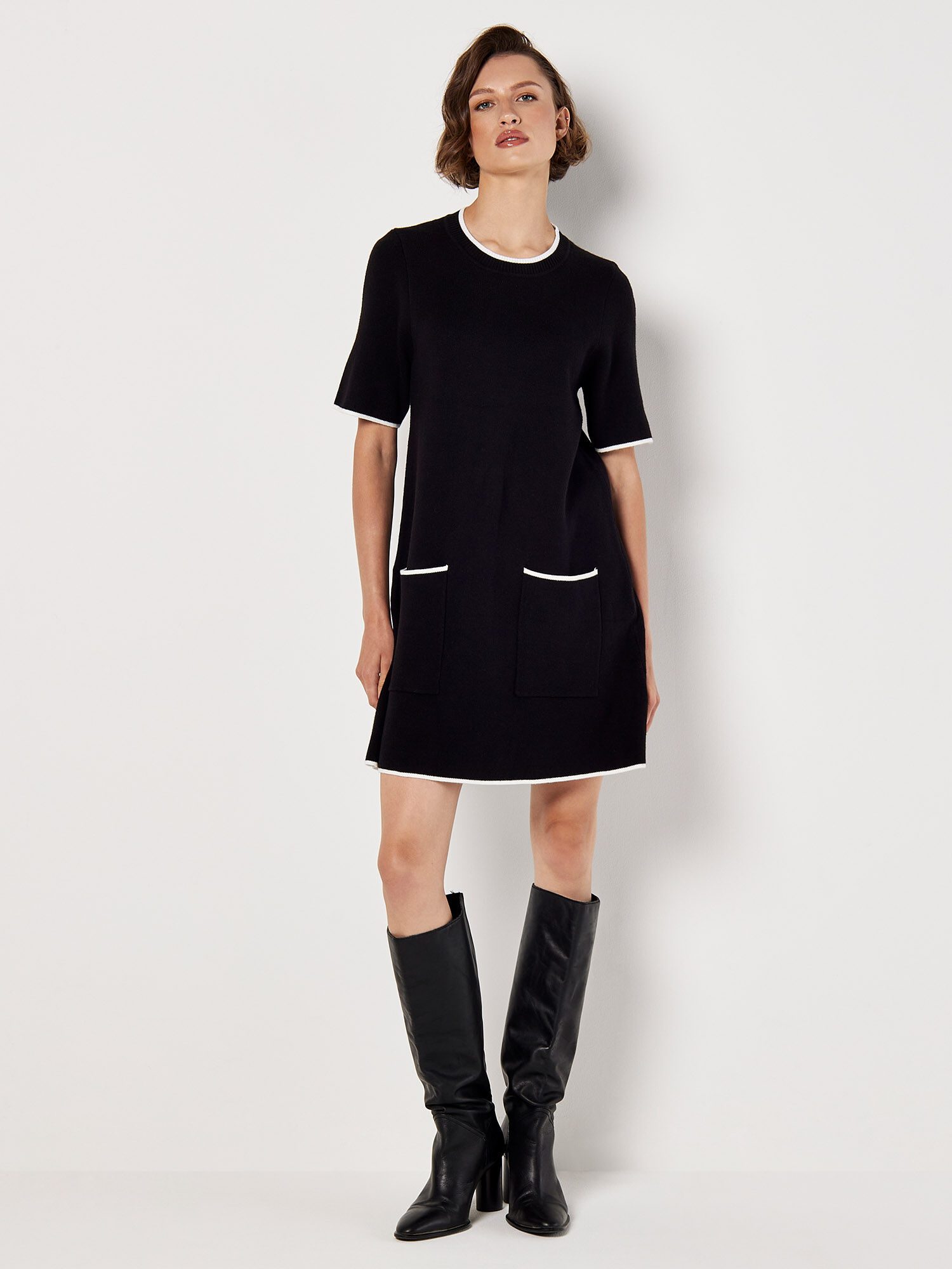 Monochrome Knitted Mini Dress Apricot Clothing