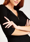 Black Ribbed Zip Front Knitted Dress, Black, large