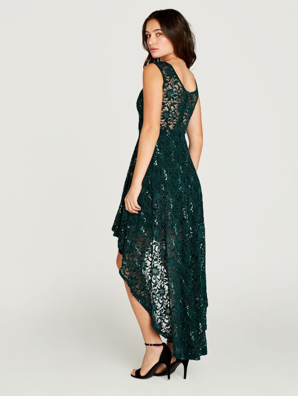 Sequin Lace Party Dress, Green, large