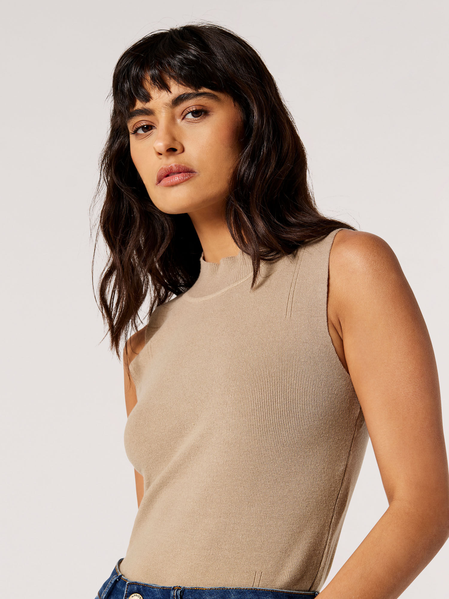 Mock Neck Knitted Top Apricot Clothing