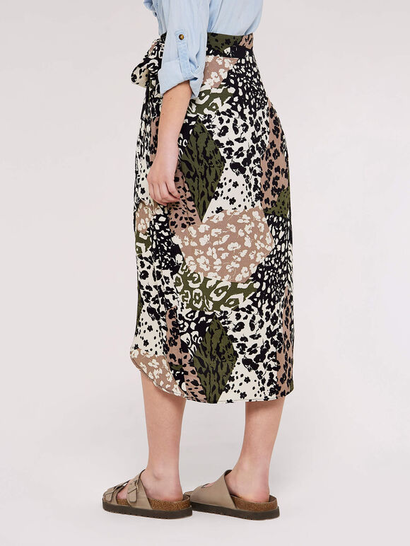 Patchwork Midi Skirt, Khaki, large