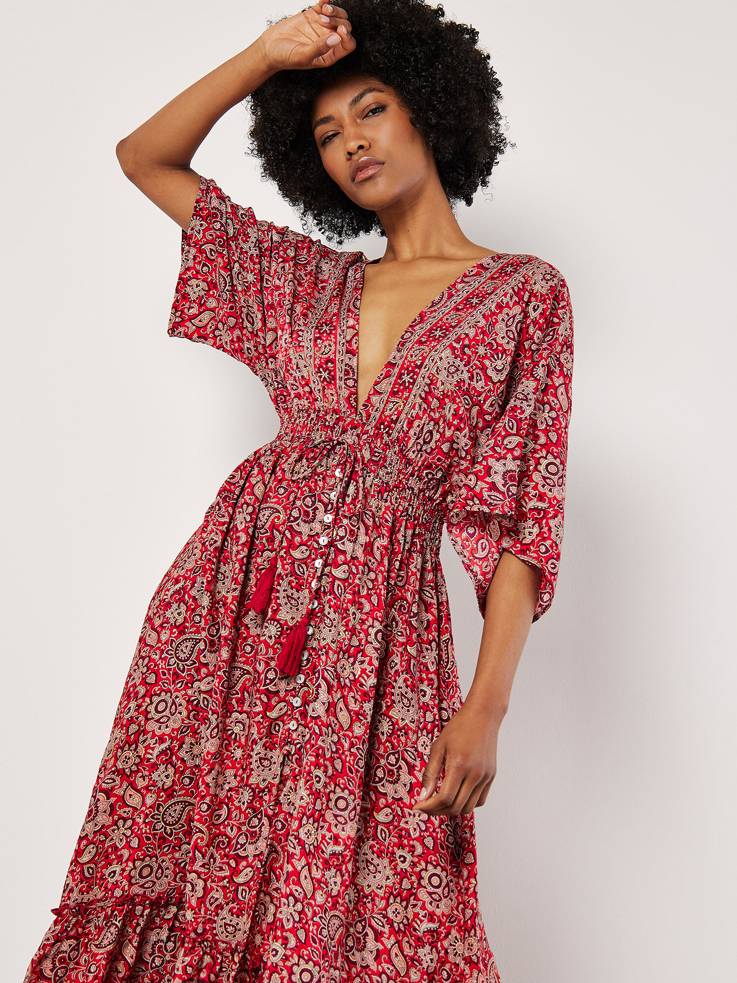 Red long floral dress deals