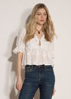 Floral Embroidered Cotton Crop Blouse, White, large