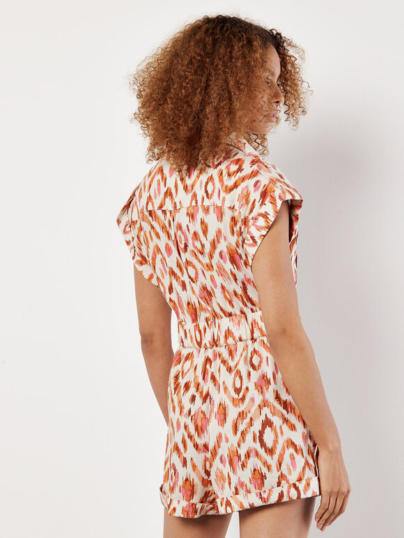 Ikat Print Utility Jumpsuit, Orange, large