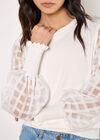 Contrast Organza Sleeves Jumper, White, large