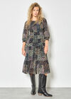 Ikat Patchwork Smocked Chiffon Midi Dress, Green, large