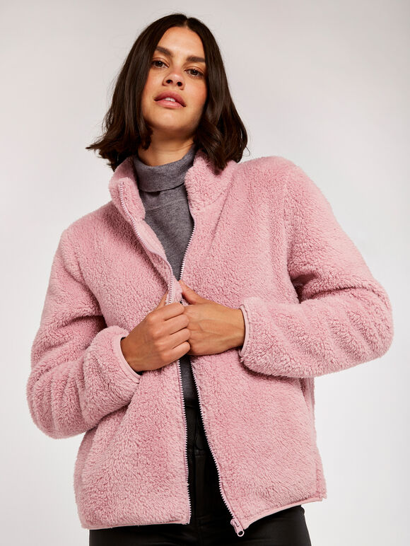 Fleece Cardigan, Pink, large