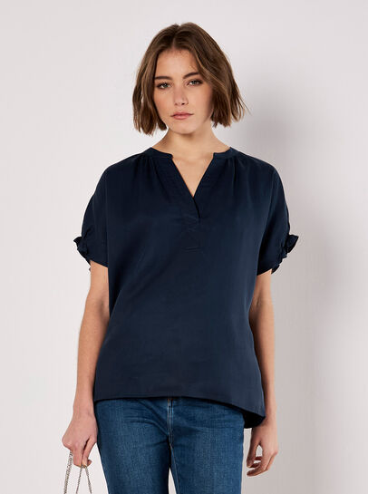 Ruffle Sleeve Woven T-Shirt
