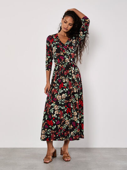 Floral Leaf Print Midaxi Dress