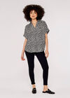 Textured Print Pleated Top, Black, large